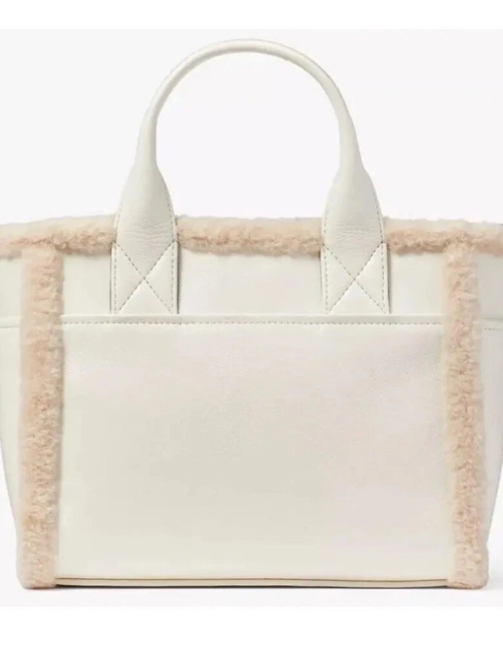Kate Spade New York Cream Shearling Trim Top-Handle Tote - Picture 3 of 4